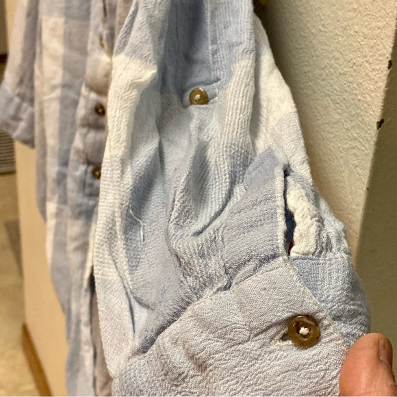 Vintage America Blues Striped Plaid Lace Chambray Button Wrapped Blouse Size 1X - Picture 6 of 11